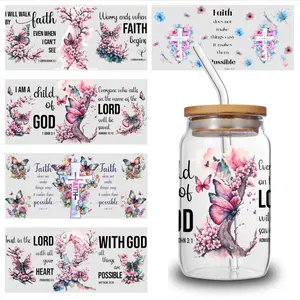 5 Sheets Faith Butterfly UV DTF Stickers Mug Decoration Gift Glass DTF Transfer Stickers UV DTF Stickers Suitable for 16 oz Glass Waterproof Rub on Transfers
