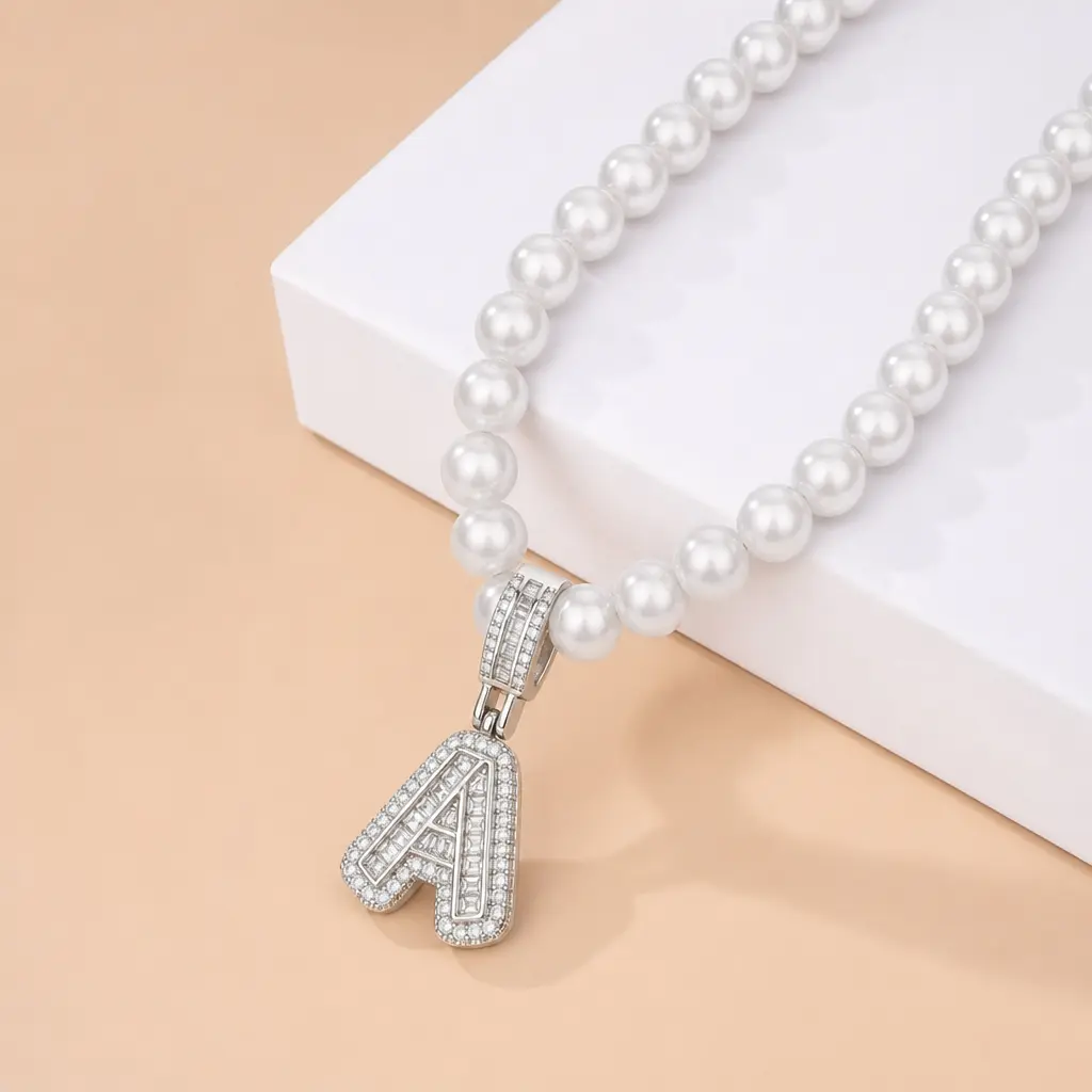A-Z Initial Faux Pearl Necklace, Silver Letter Pendant Choker Jewelry for Women Men Teens, Personalized Alphabet Name Necklace with Elegant Beaded Design for Birthday, Graduation, Friendship and Daily Wear
