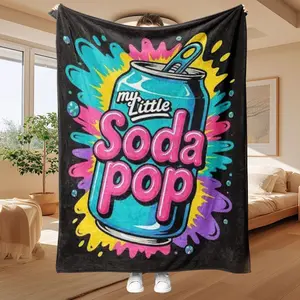 1pc "Trendy K-POP Soda" Themed Digital Print 2D Flannel Cozy Blanket - Large Size, Soft, Lightweight, and Warm, Suitable for All Seasons - Perfect for Bed, Sofa, Office, Camping, and Travel - Ideal Autumn and Winter Gift for Family, Best Decorative
