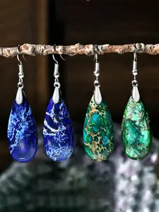 Natural Imperial Stone Earrings, Statement Earrings, Elegant Women's Accessories for Any Occasion, Unique Water Drop Design, Vintage Autumn Winter Gift