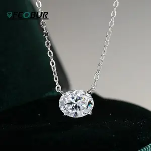 Moissanite Solitaire Necklace 925 Sterling Silver Lab Diamond Pendant Wedding Jewelry With Certificate For Women Men Christmas Halloween Birthday Gift Fashion Item