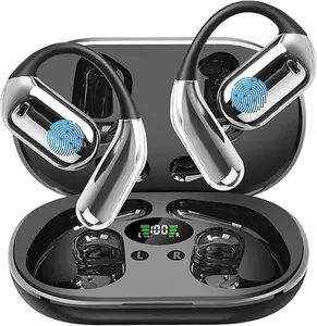 Open earphones with wireless Bluetooth 5.3, wireless Bluetooth earphones with noise cancelling microphone, ear hanging earphones with 24-hour playback time, fast charging, sports/fitness/phone calls
