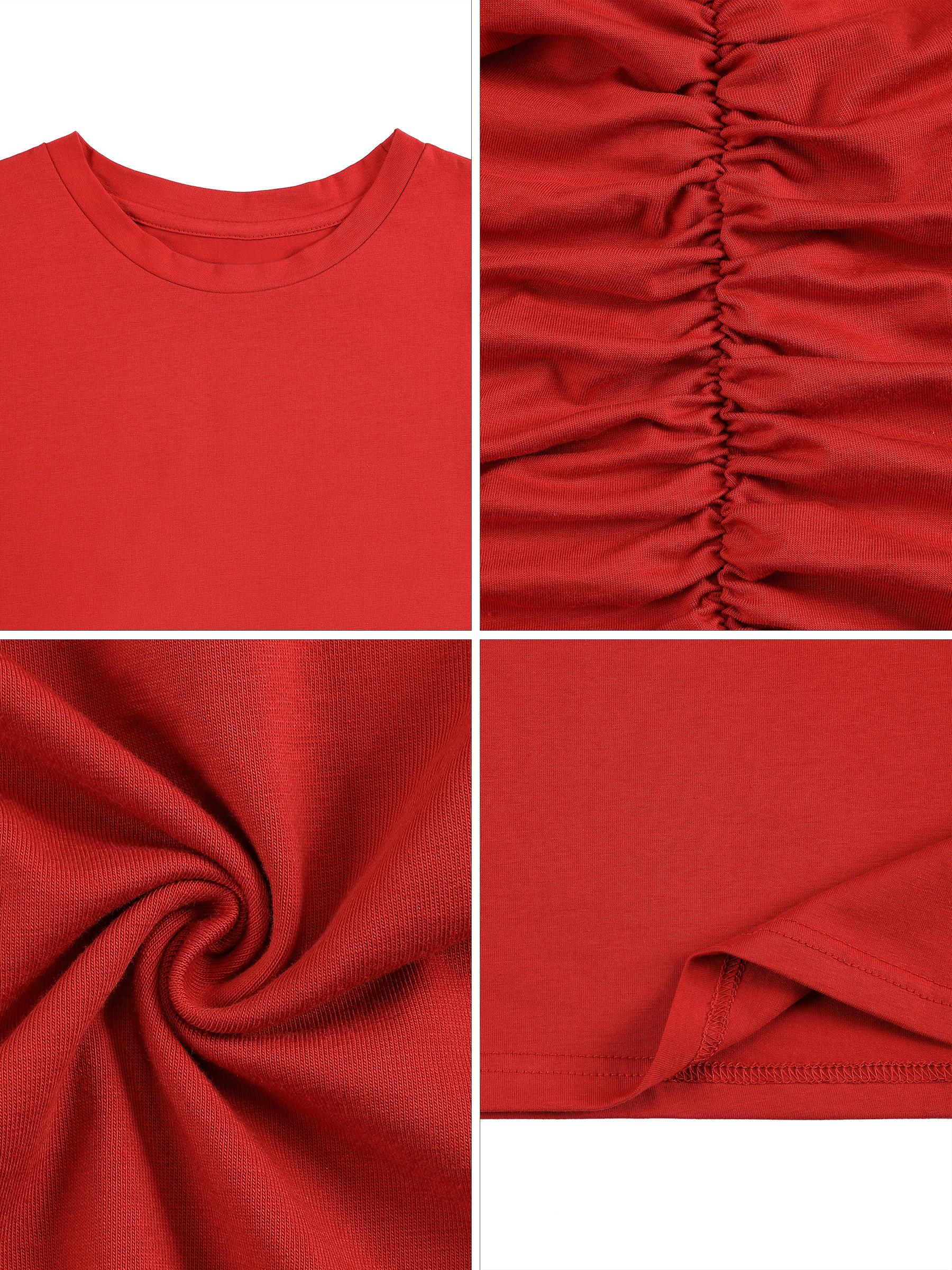 Women's Cotton-Blend Short-Sleeve Crew Neck Ruched Plain Basic Bodycon Sundress - Knee-Length, Breathable Elastic Fabric, Maternity Outfits, Machine Wash, Casual Dating Wear Women's Cotton-Blend Short-Sleeve Crew Neck Ruched Plain Basic Bodycon Sundress - Knee-Length, Breathable Elastic Fabric, Maternity Outfits, Machine Wash, Casual Dating Wear