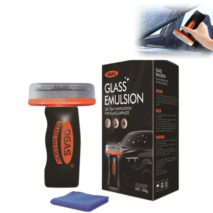 100g Portable Handheld Car Oil Film Cleaner Kit - Oil Film Cream with Cleaning Cloth, Glass Decontaminator, Trace-Free Window Degreaser for Daily Car Care, Cream + Cloth, Decontaminates Glass