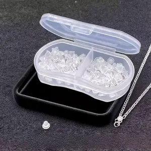 200-piece hypoallergenic transparent silicone earback clip storage box — anti-loss earring backs with secure snap closures for DIY jewelry making; transparent non-slip plastic ear stoppers/earplugs suitable for women’s everyday earrings