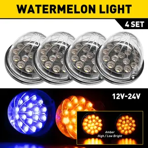 2Pcs Blue Amber Lights Watermelon LED Chrome w/ Ring Marker Side Clearance Lamps
