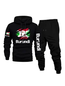 Men's Casual Hoodie & Pants Set, Burundi Print - Comfortable, Versatile & Breathable for Daily Wear, Outdoor Activities, Front Kangaroo Pocket, Machine Washable, Fleece Lined 2-Piece Set for Fall & Winter, Perfect as a Surprise Gift