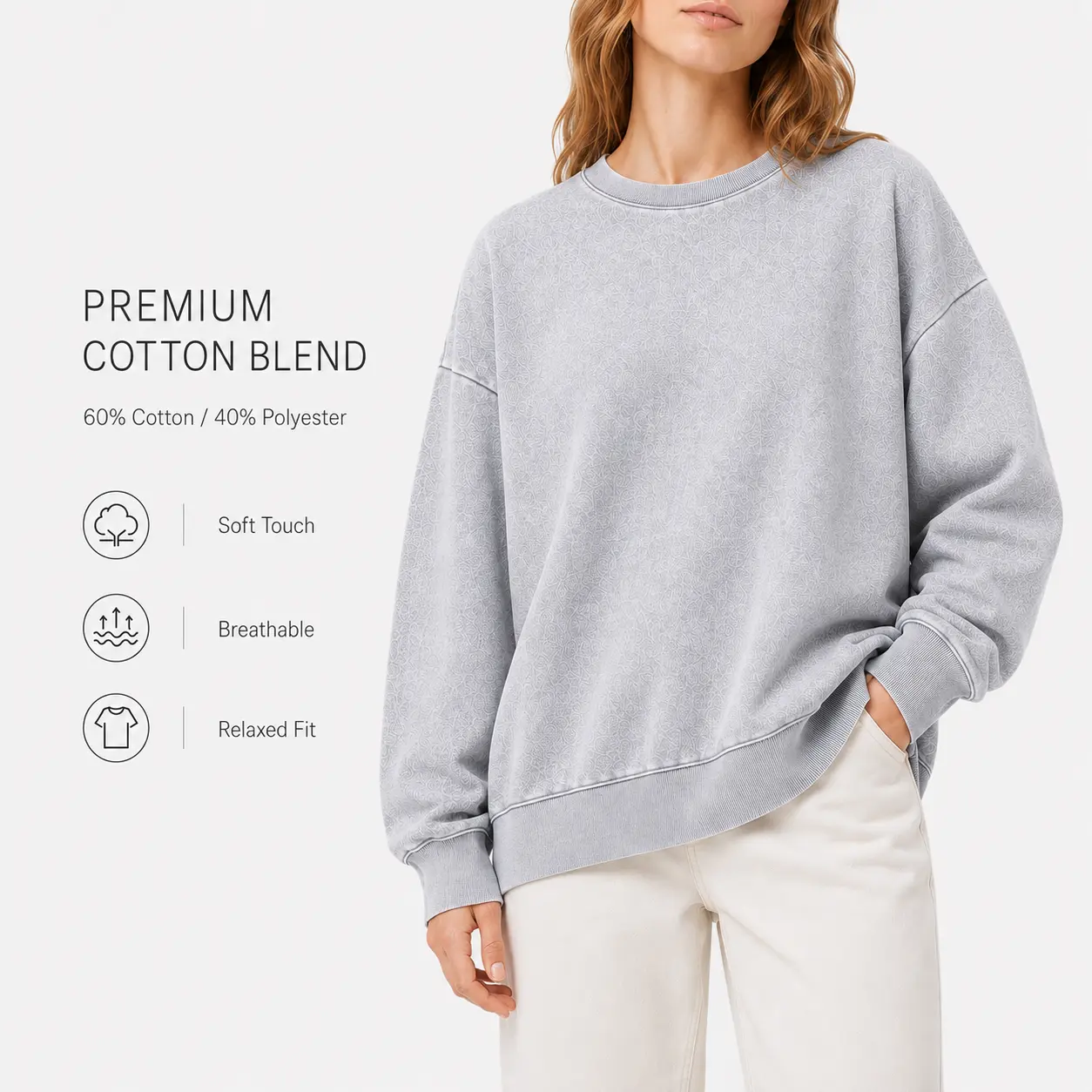 Oversized Crewneck Sweatshirt for Men Women, Unisex Vintage Mineral Washed Pullover, Soft Terry Relaxed Fit Long Sleeve Streetwear Shirt for Fall Winter Casual Daily Wear