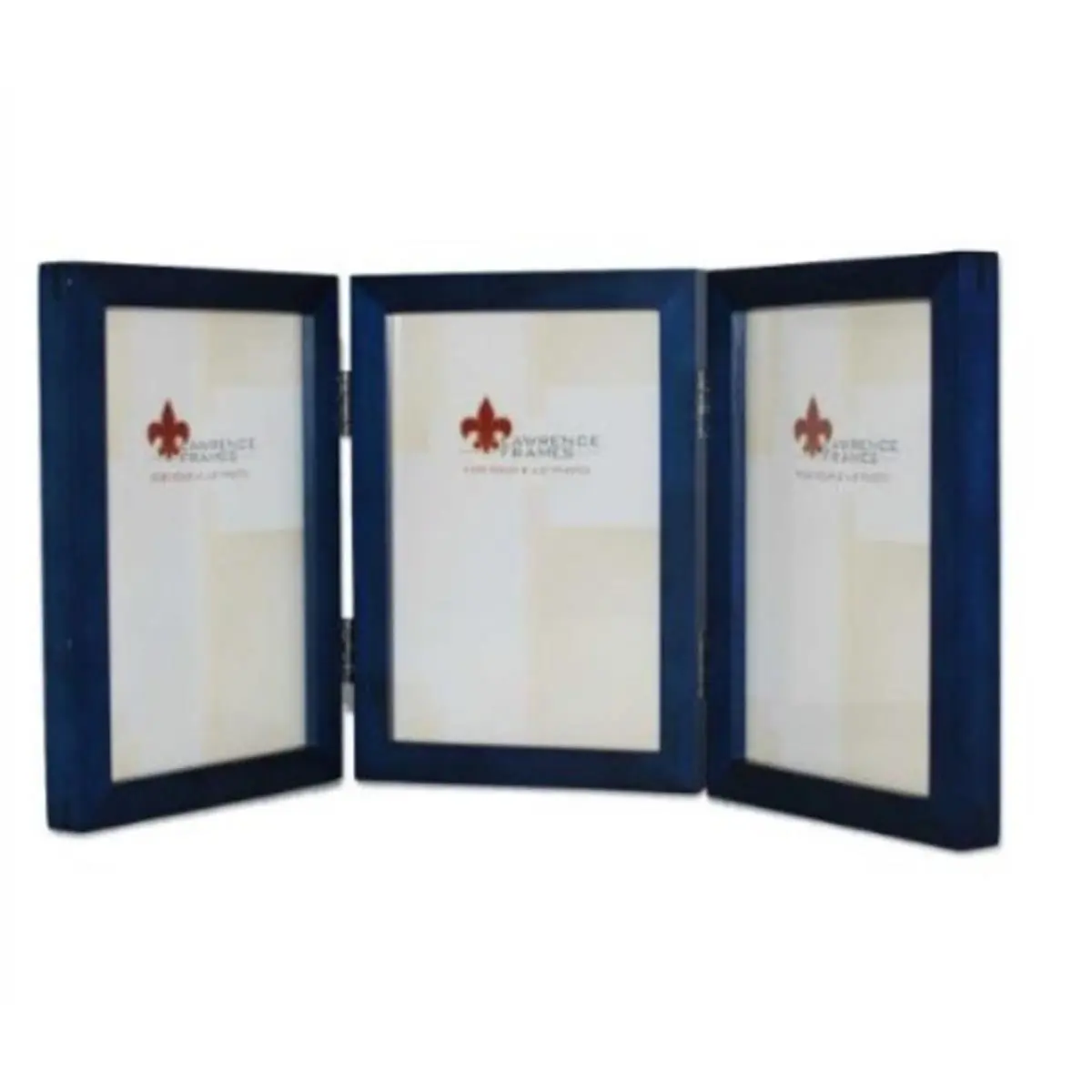 Lawrence Frames Gallery Collection 4x6 Blue Wood Trifold Hinged Photo Frame - Room Decor, Wall Mountable, Tabletop/Easel Back, Joined Corners, Spline Joint, Includes Hangers