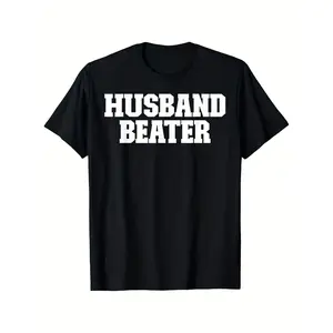 [100% Cotton] 100% Cotton Funny Husband Beater T-Shirt - Bold "Husband Beater" Text Graphic Tee, Sizes S-XXXL - Birthday Anniversary Gift for Husband, Anniversary Present for Wife - Everyday & Special Occasion Men'S Shirt - Funny Marriage Joke Apparel, H
