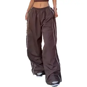 Womens Parachute Pants Wide Leg Baggy Pants Y2K Elastic Waist Jogger Sweatpants Track Pants Streetwear