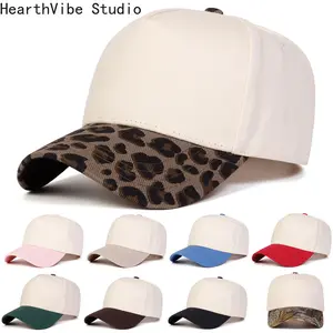 Unisex Retro Denim-Leopard Print American-Style Color-Block Visor Baseball Cap, Adjustable Snapback Cap with Snapback Strap, Versatile Sports & Outdoor Visor Hat, Cowboy-Inspired Design