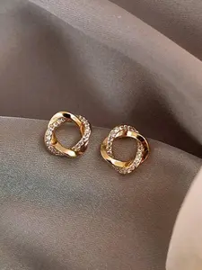 Metal Geometric Rhinestone Spiral Earrings, Unique Women's Daily Jewelry, Fashionable Ear Studs, Stylish Accessories for Everyday Wear