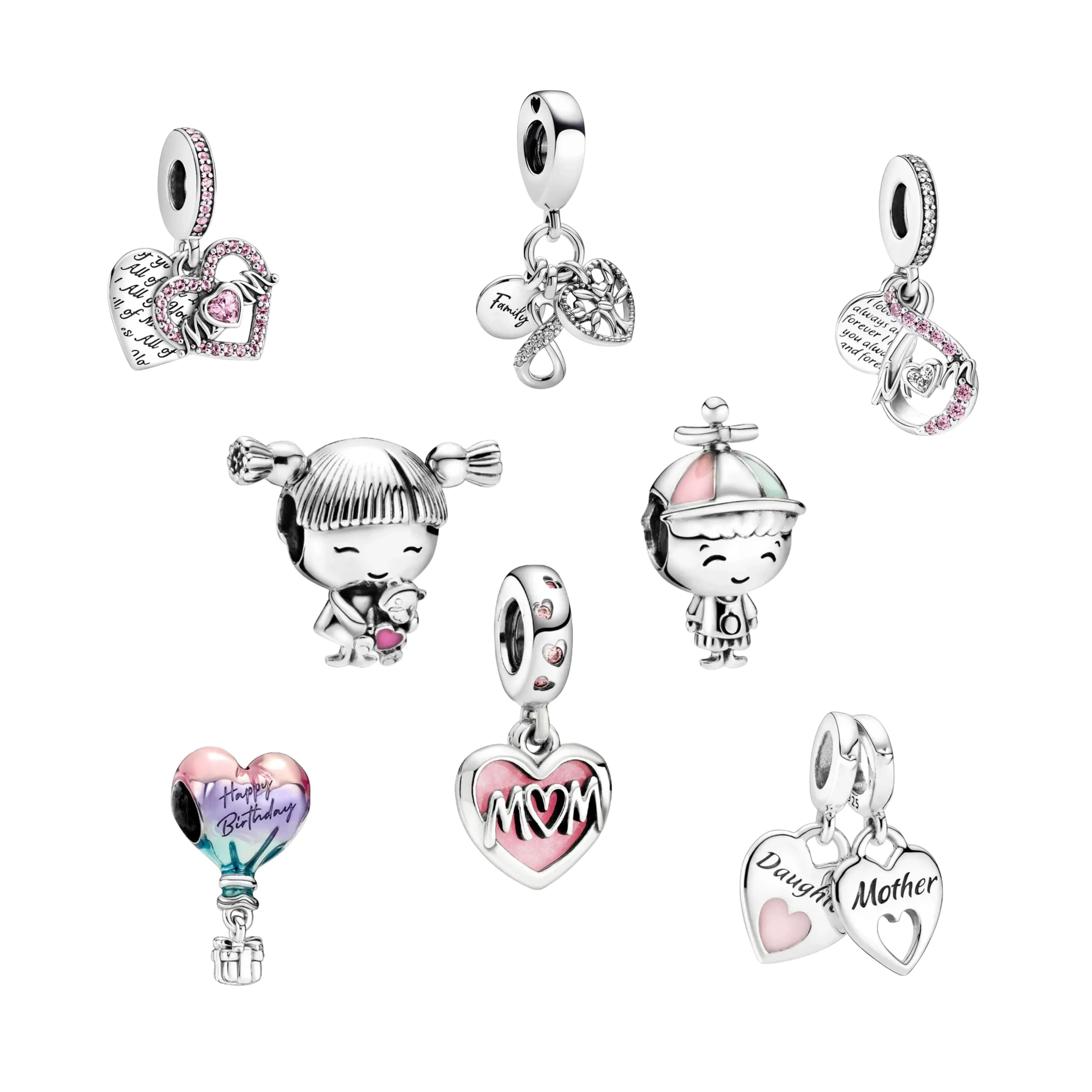 Boy & Girl Mother Theme Charms – 925 Sterling Silver Charms for Bracelets
