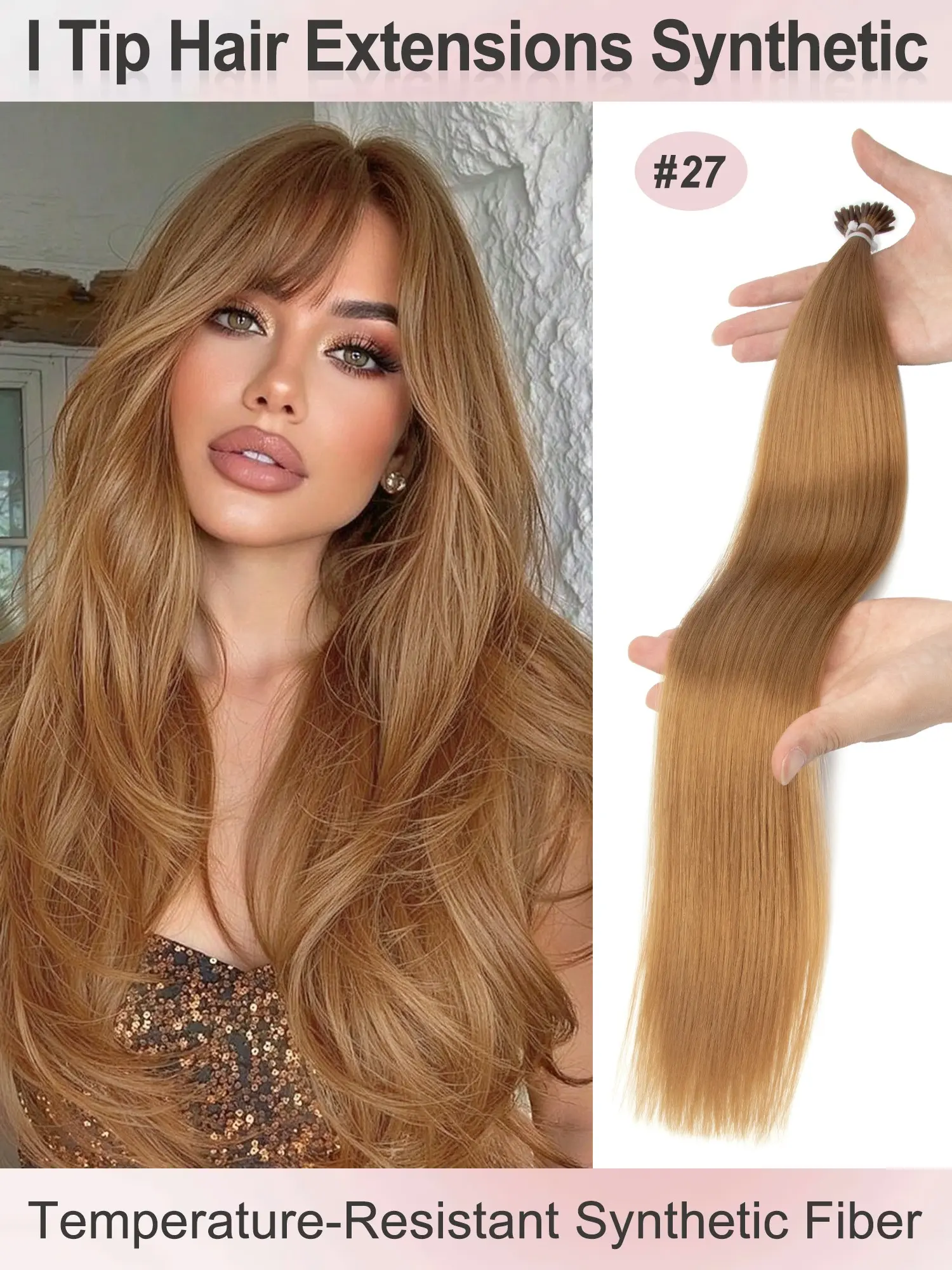 I Tip Hair Extensions 50g/Pack Straight I Tip Artificial Hair Extension Synthetic Hair High Temperature Fiber I Tip Hair Extensions For Women 20 Inches for Women Synthetic Hairpieces