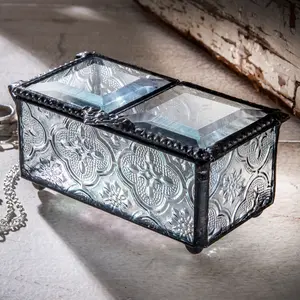 Vintage Glass Case with Center Open Keepsake Box 294