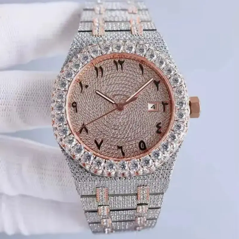 High quality iced out wrist watch automatic waterproof bling bling Rhinestone Embellished Quartz Watch og two tone ace hood watches