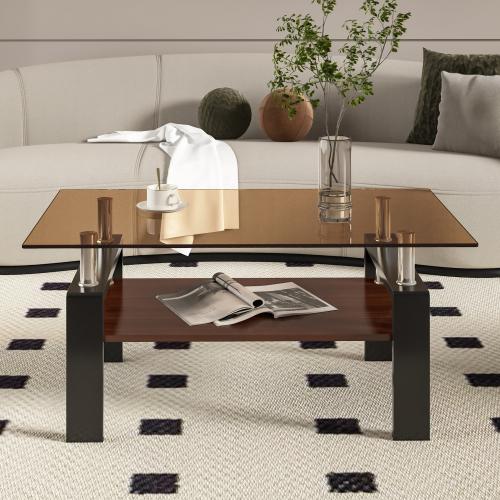 Bellemave  Rectangle Coffee Table, Tempered Glass Tabletop with MDF Layer, Modern Table for Living Room