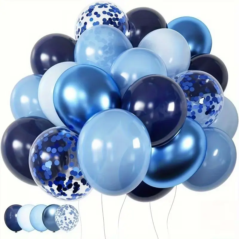 Blue Balloons Set of 40 Pcs, Light Blue Shiny Latex Metallic Foil Decorations, Balloon Party Supplies, Ideal for Men Birthday Wedding Anniversary Party