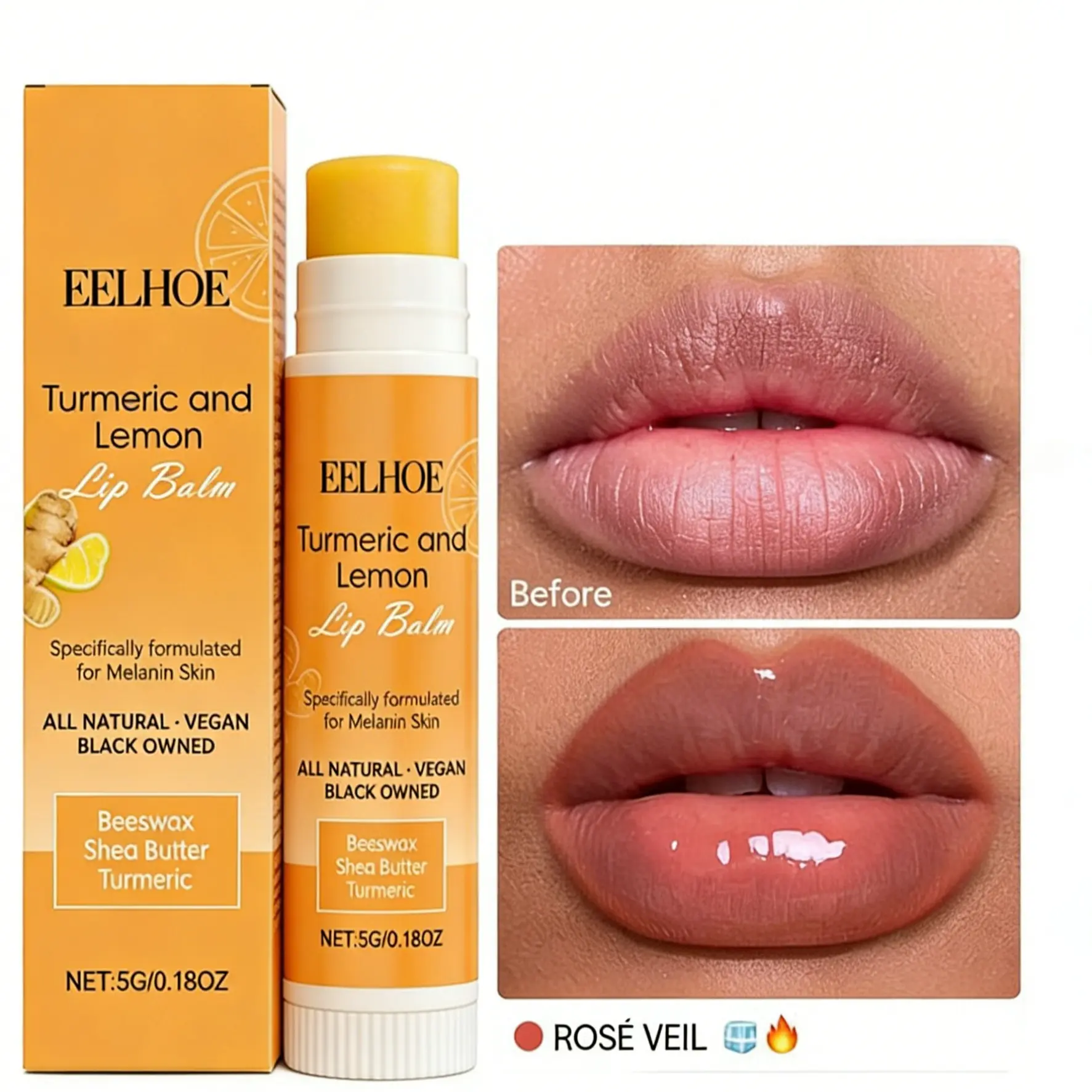 5g All-Natural Lemon Turmeric Moisturizing Lip Balm, Brightens Lip Color, Nourishes Dull Lips, Radiant Smile, Natural Lip Care, Vegan Friendly, Lip Product, Lip Care Routine, Hydrating Lip Balm