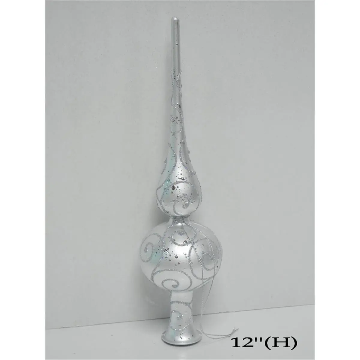 212 MAIN 12 in. Silver Glitter Finial Christmas Tree Topper, Shatterproof Lightweight Festive Ornament, Easy-to-Use Home Holiday Display Centerpiece, Decoration Accessory