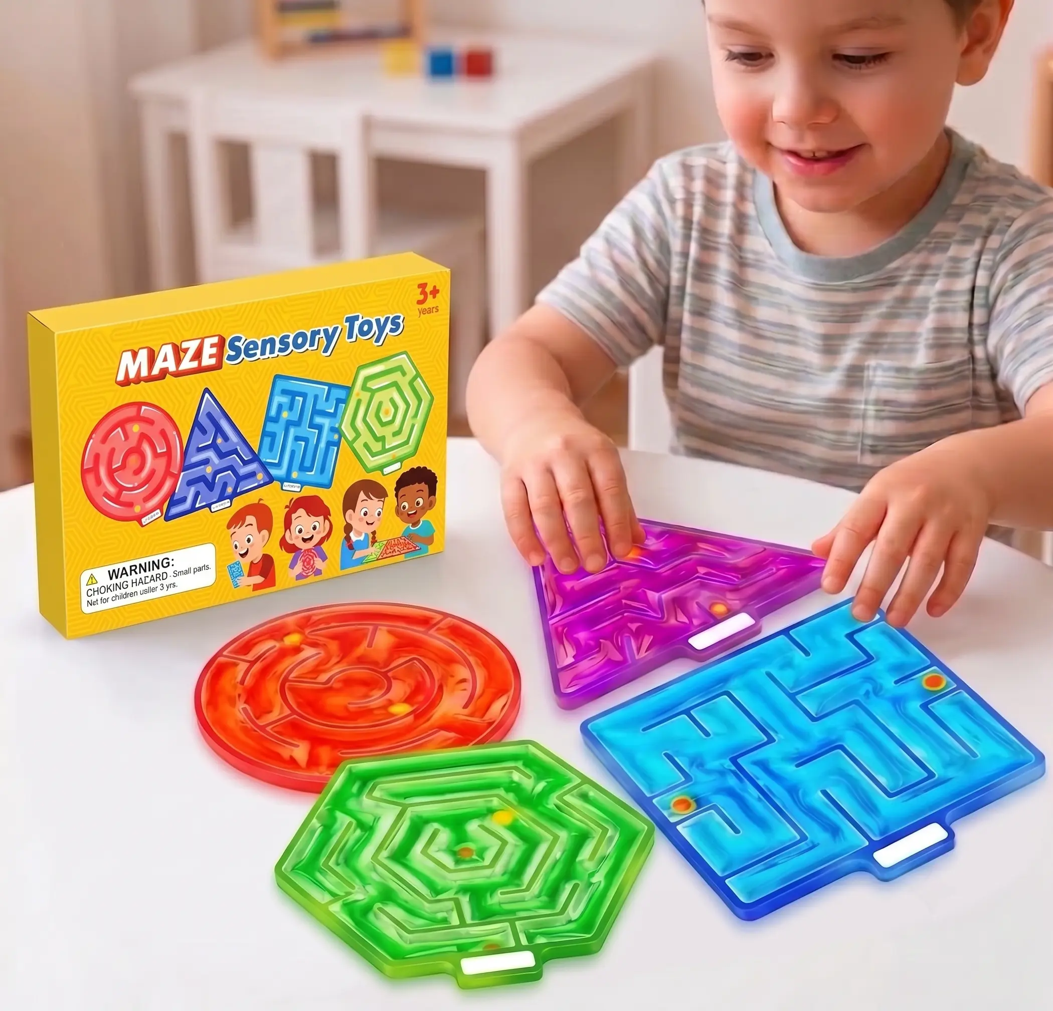 4-Pack Maze Sensory Toys for Kids - Quiet Fidget Toys for Autism, Stress Relief, STEM Learning, Travel Essentials for Road Trips, Screen-Free, Birthday Gifts, Sensory Products, Autistic Sensory Products