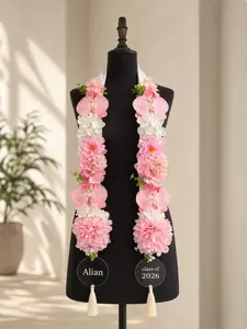 Custom Handmade Pastel Floral Mix Pearl Graduation Stole, Ribbon & Fabric Flower Lei, Custom Grad Sash, Class of 2026 Graduation Gift