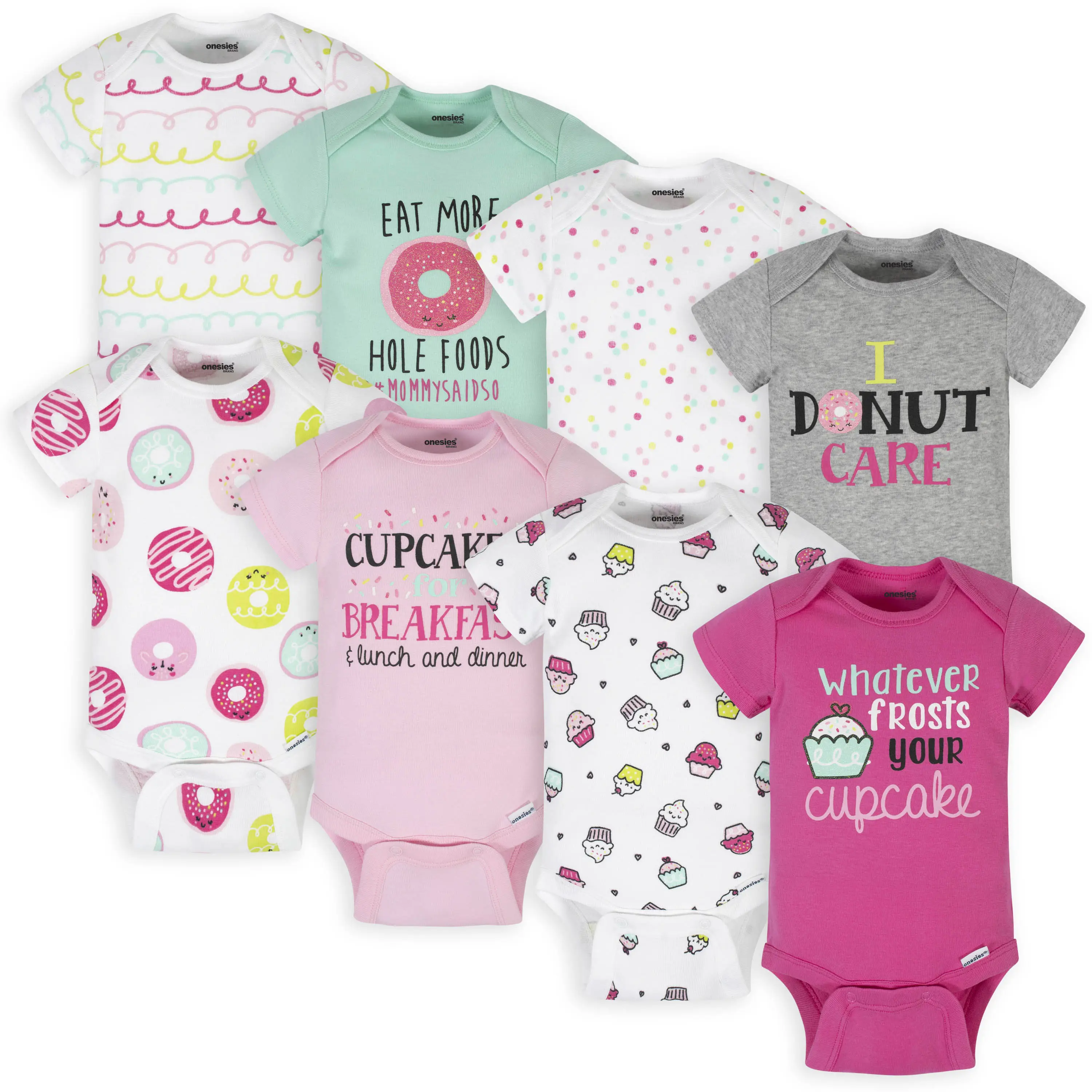Onesies Brand Baby Girls' Short Sleeve Sweet Treats Bodysuits, 8-pack
