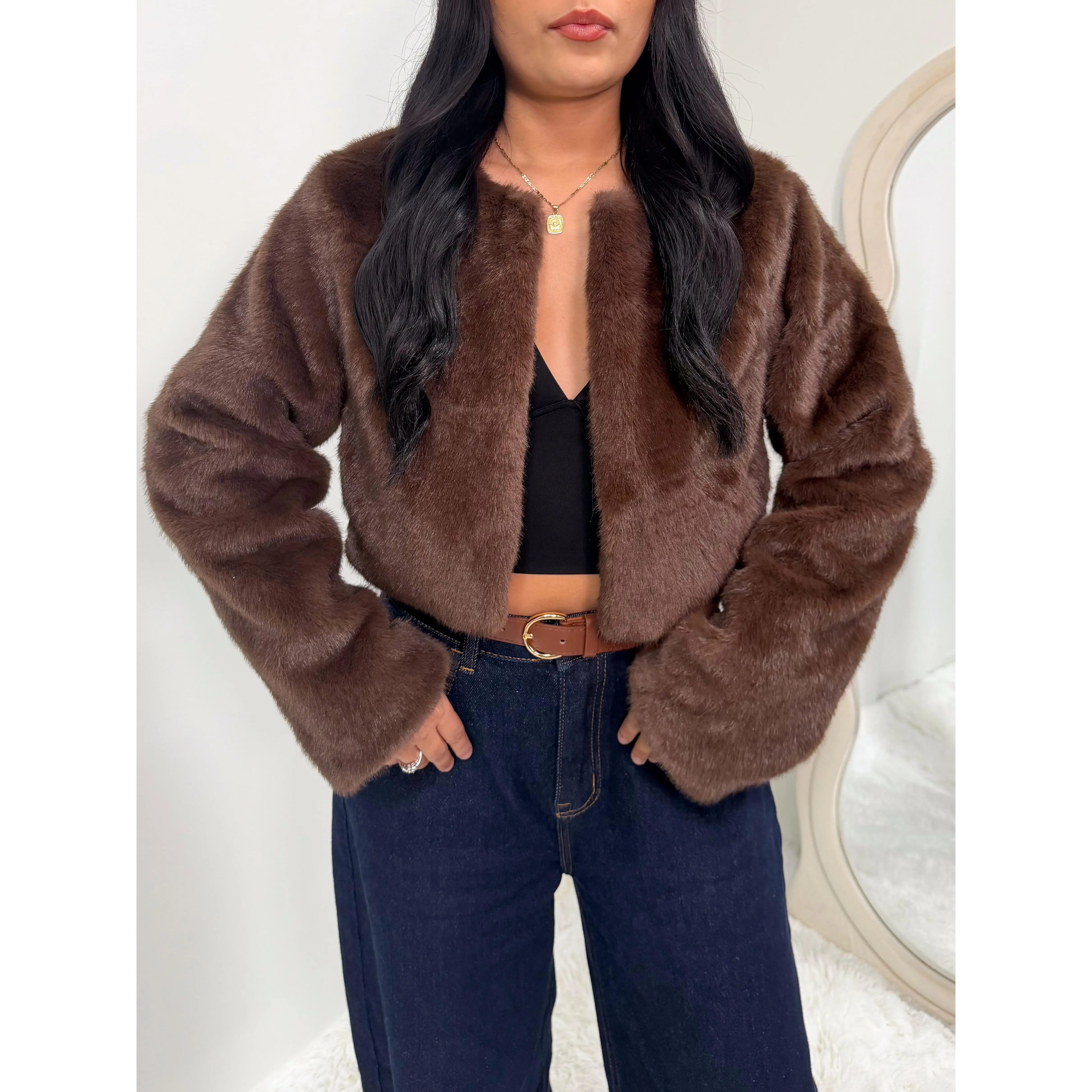 Katy Crop Jacket (Brown) Katy Crop Jacket (Brown)