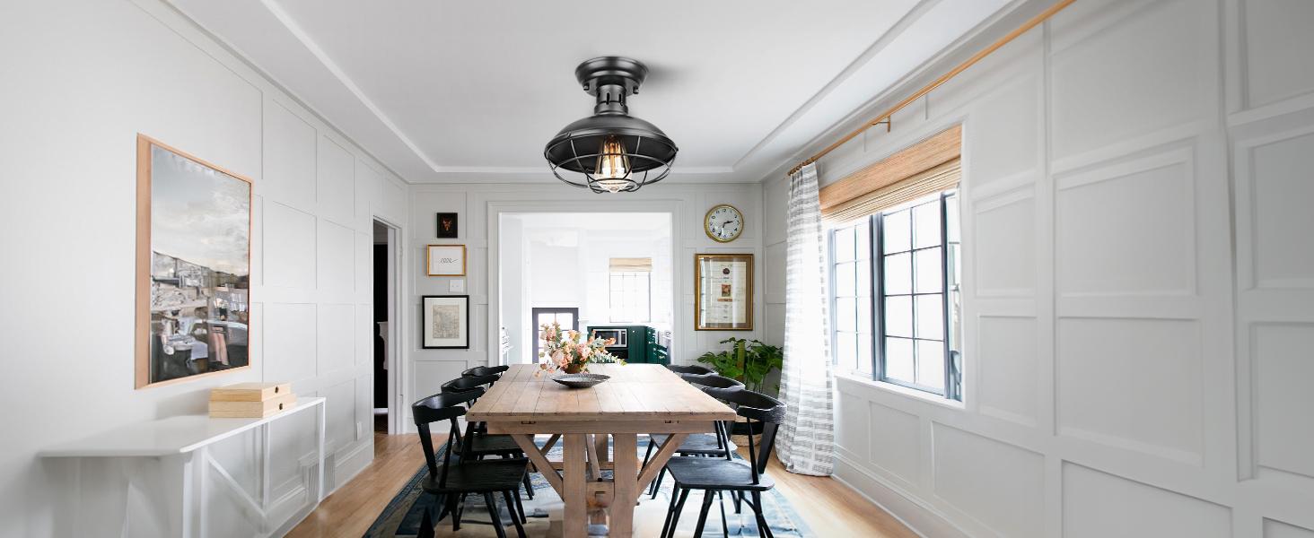 FRIDEKO HOME Farmhouse Flush Mount Ceiling Light Industrial Close to Ceiling Lighting Fixtures, Rustic Vintage Metal Black Ceiling Lamp for Kitchen Island Bedroom Hallway Farmhouse
