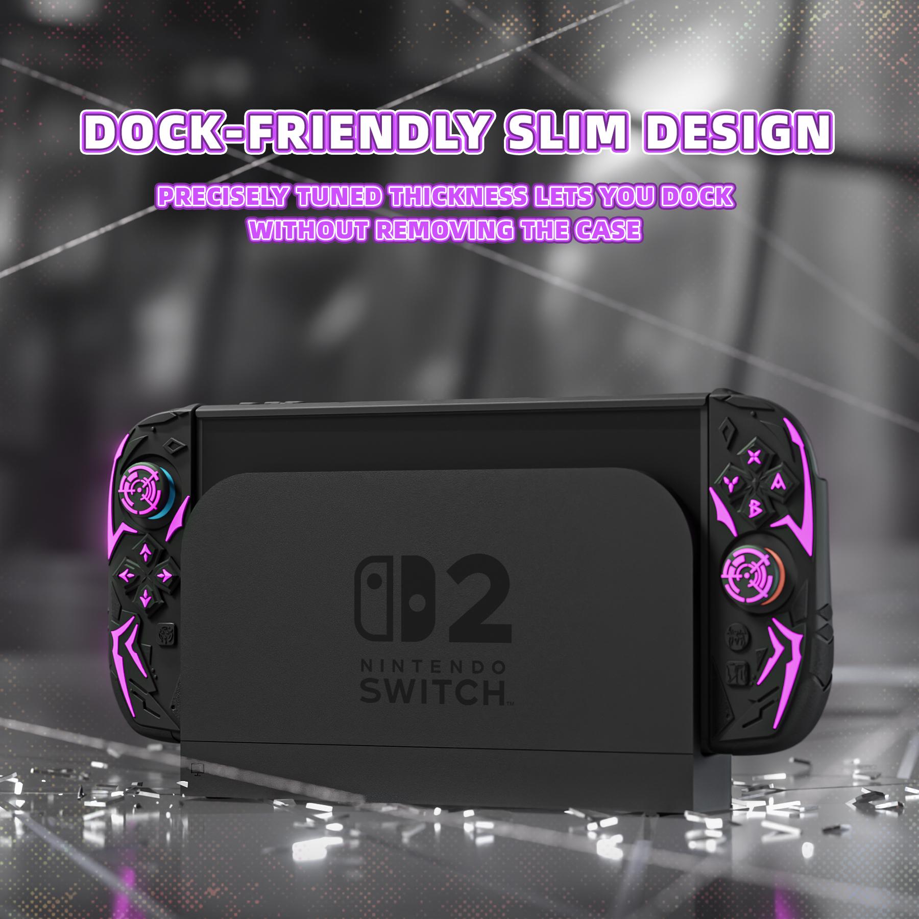 PlayVital [for Nintendo Switch 2(2025 version) ] Cyber Spider & Stellar Mecha Protective Case, Ergonomic Anti-slip Silicone Grip Covers, Dockable Hard Case Shell for Switch 2 with Joystick Cap - Black