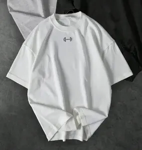 Unisex Oversized T-Shirts with Small Dumbbell Chest Print, Minimalist Streetwear for Gym Enthusiasts and Casual Everyday Wear