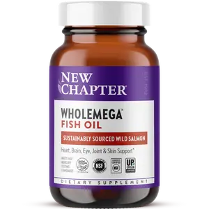 New Chapter Wholemega Fish Oil Supplement - Wild Alaskan Salmon Oil with Omega-3 + Vitamin D3 + Astaxanthin - 60ct