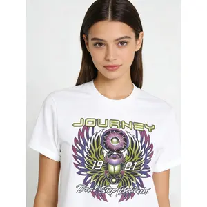 Women's Journey Don't Stop Believin' Print Round Neck Graphic Tee, Vintage Trendy Casual Short Sleeve T-shirt for Daily Wear, Ladies Summer Outfit Womenswear Clothes Tshirt Cotton