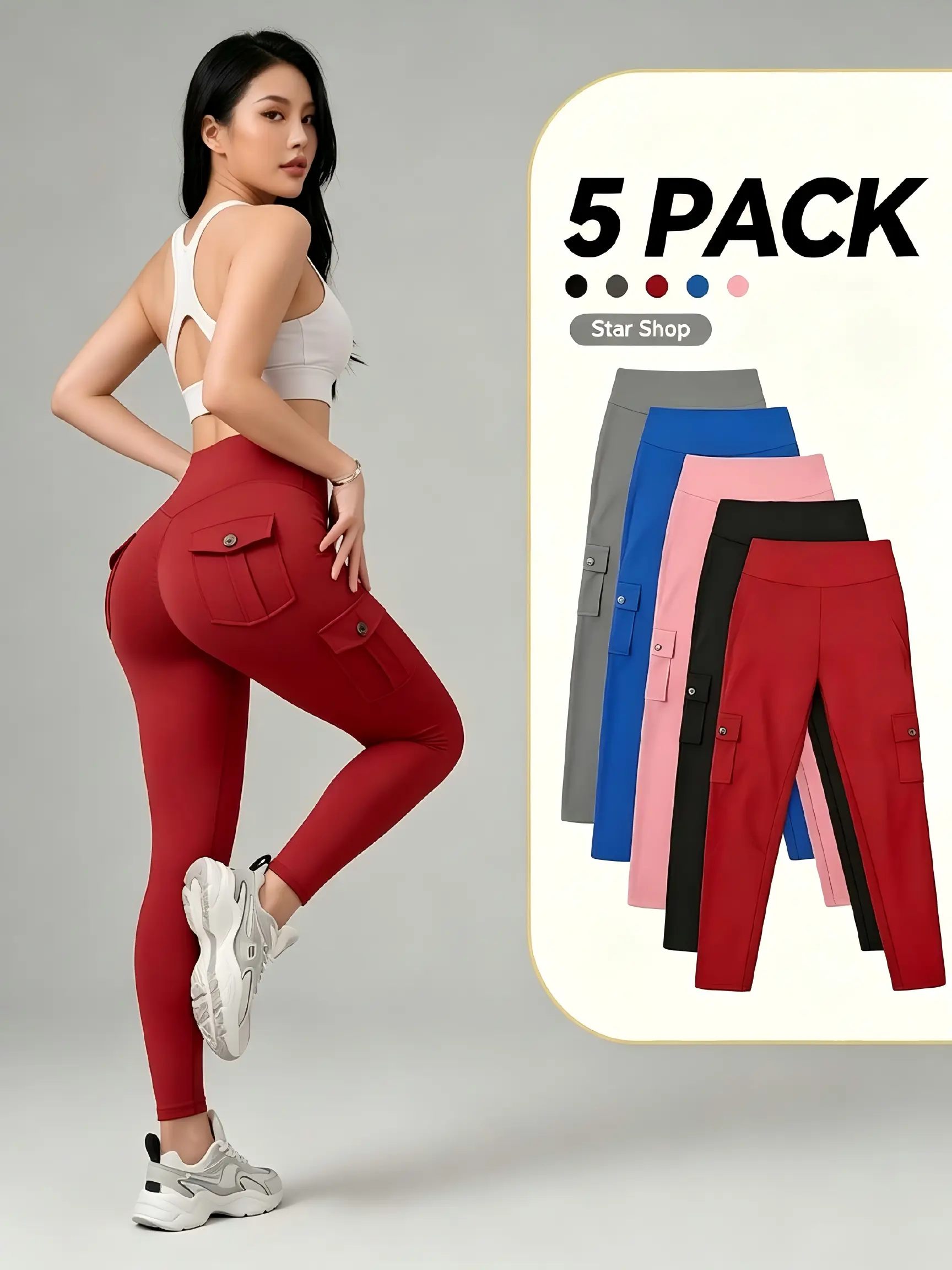 CQQNBV Women's High Waisted Yoga Leggings Ultra Soft Buttery Smooth 4 Way Stretch Fabric Tummy Control Slim Fit Workout Pants with Cargo Pockets for Gym Fitness Running and Daily Casual Wear 5 Pack Variety Womenswear summervibes Activewear summerwins