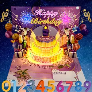 Kids Pop-Up Musical Birthday Card with Lights & 3D Cake – Sings ' Happy Birthday' with Fireworks & Balloons, Includes DIY Age Numbers + Envelopes | Fun Surprise Gift for Boys, Girls, Toddlers,Teens