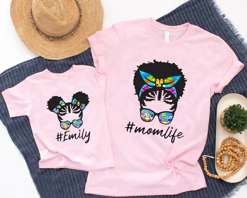 MomLife KidLife Baby Shark Mommy and Me Family Matching Mother s Day Mom Life Kid Life T-Shirt Cotton Fabric