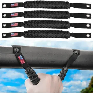 Roll Bar Grab Handles Paracord Grip Handle for Ford Bronco 2021 2022 2023 2024 2-By 4-By Interior Accessories Premium Paracord US Flag (Black 4 Pack)