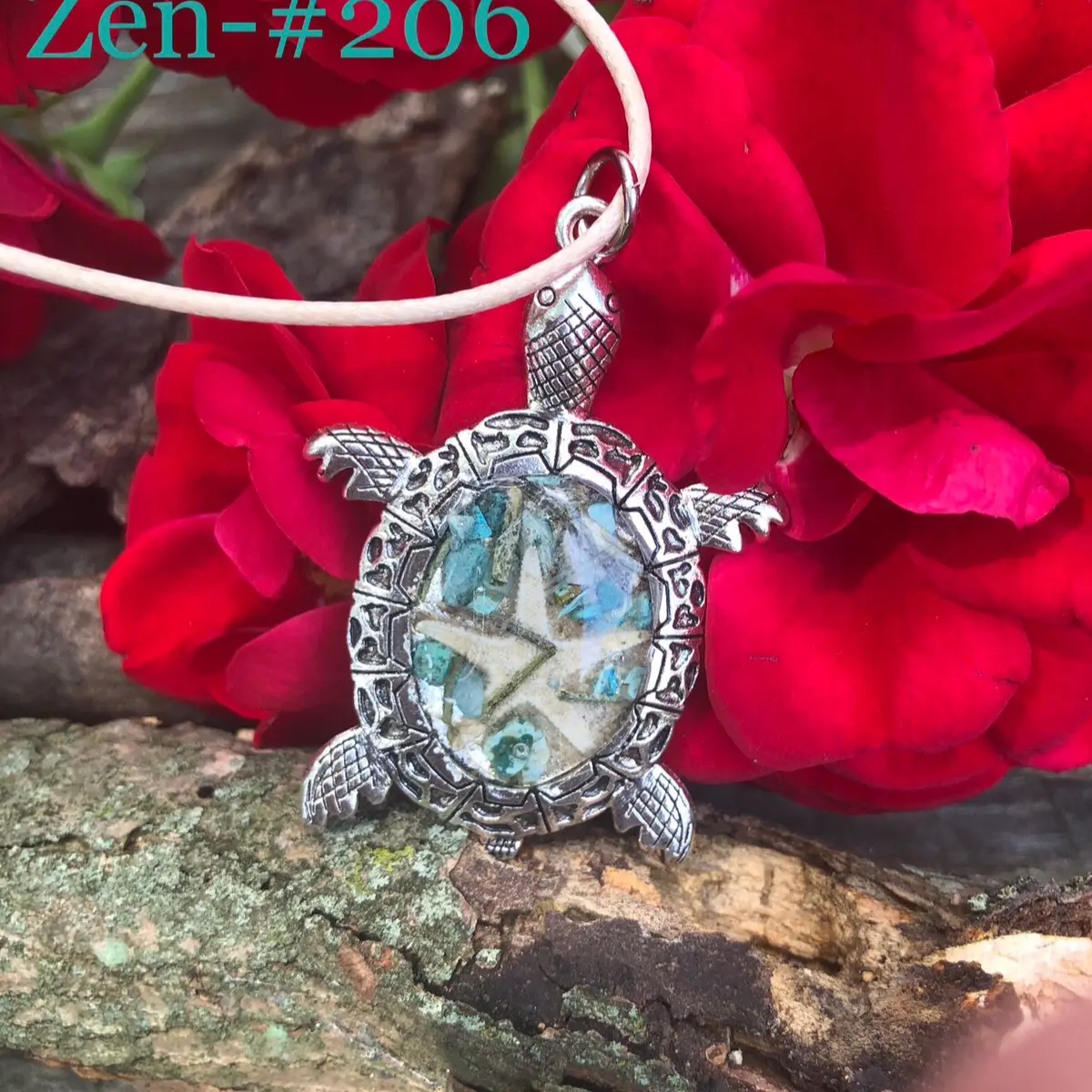 Sea Turtle Necklace with Turquoise, a Real Starfish and Rosemary - Zen Collection