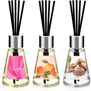 Reed Diffuser of 3 Pack, Escape/Citrus/Sandalwood, Scented Diffuser with 15 Fiber Sticks,   Oil Diffuser, Air Freshener for Bathroom & Bedroom, Each 1.7Fl Oz,  5.1Oz