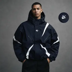 Men's Y2K Color Block Hooded Jacket, Zip Up Casual Jacket with Drawstring Hem for Streetwear & Daily Wear