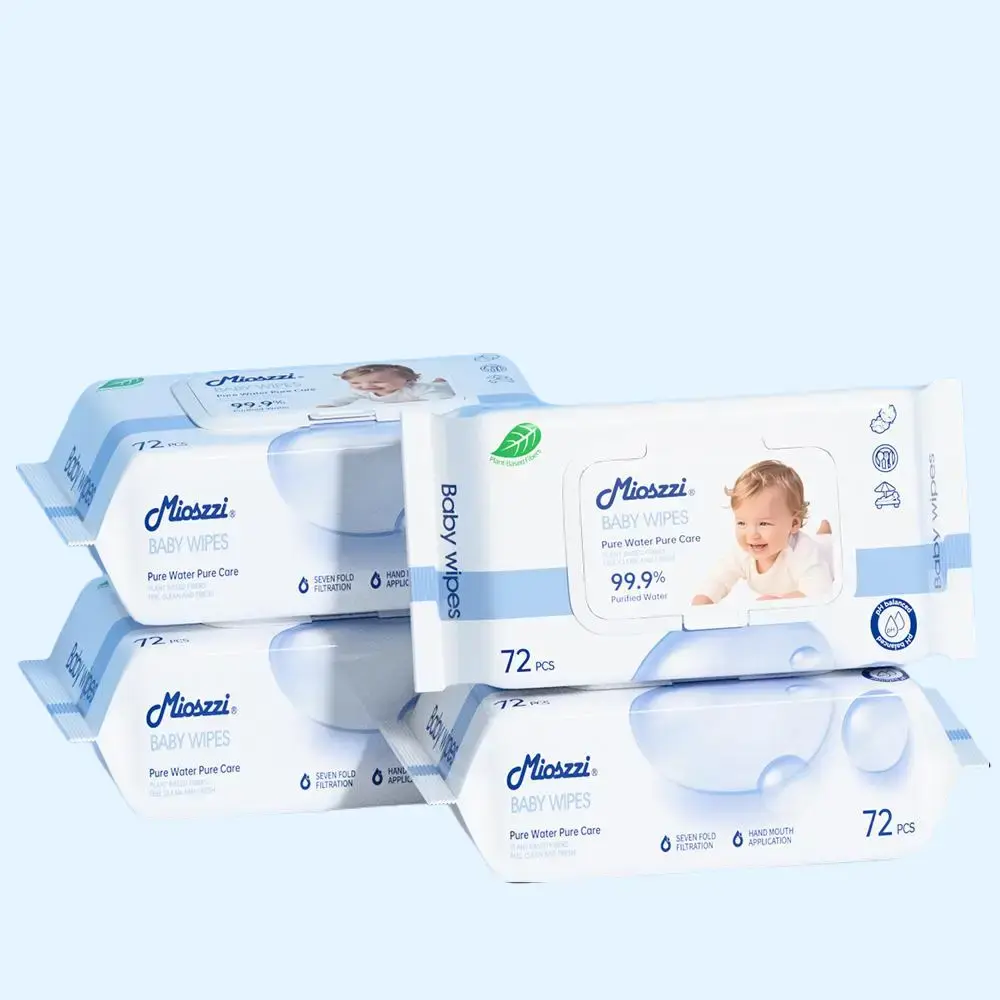 Mioszzi Pearl Fabric Baby Wipes, 72-Count Eco-Friendly Plant-Based Biodegradable Wet Wipes, 99.9% Purified Water Ph Balance Products for Newborn Baby Stuff & Sensitive Skin (Hand, Mouth Safe)