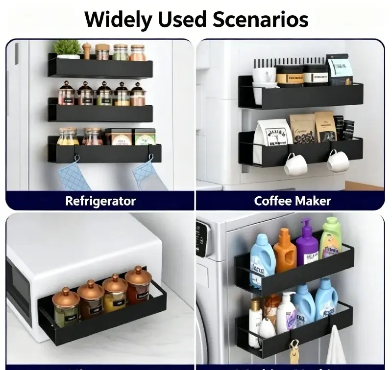2pcs Magnetic Storage Shelf Household Kitchen Refrigerator Washing Machine Side Hanging Storage Rack, Multifunctional Storage