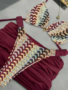 Women's Contrast Binding Tie Back Bikini Set, Casual Fashion Chic Swimsuit Set for Beach Holiday Vacation, Ladies Swimwear for All Seasons, Bikini Outfits, Swimming Suit