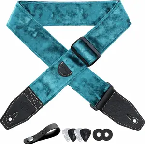 Guitar Strap 2 inch  Guitar Straps with Full Grain Leather End, for Bass Electric and Acoustic Guitars, Free Strap Button, 2 Strap Locks and 4 Guitar Picks