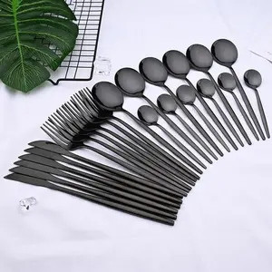 Stainless Steel Cutlery Set, 24pcs Including Long Handle Spoon & Dessert Fruit Fork & Steak Knife & Tea Spoon, Suitable for Home Party Outdoor Use,Refined and Simple.