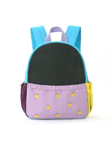 Soft color block children's backpack, lightweight for daily travel, cute apple embroidered school bag, mini travel backpack for toddlers