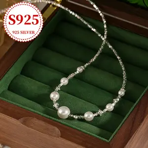 [Customer Favorite] Elegant 925 Sterling Silver Pearl Necklace-Luxury Unique Design, Perfect Proposal, Engagement, Anniversary, Valentine's Day Gift | Multi-Functional Retro Fashion | Suitable for Daily Wear, Dating, Party