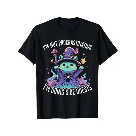 Graphic vintage tee Side Quests Procrastinator MMORPG MMO RPG Video Game T-Shirt 100% Cotton Round Neck Short Sleeve T-shirt