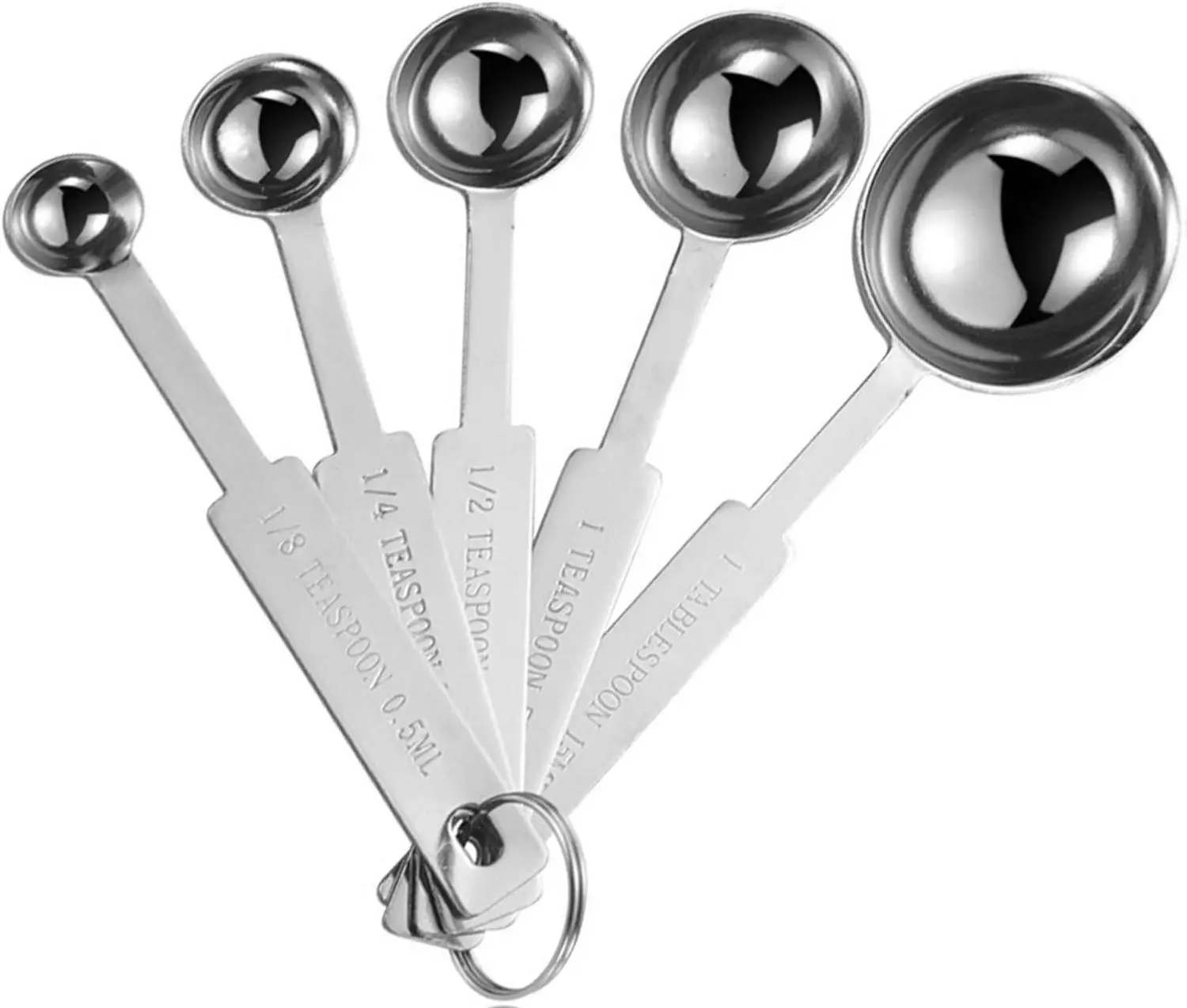 OstWony 5PCS Food Grade Stainless Steel Measuring Spoons Set, Accurate 1/8 tsp to 1 tbsp, Clearly Marked Handles, Durable Kitchen Utensils for Efficient Cooking, Reduces Waste, Easy to Use & Store